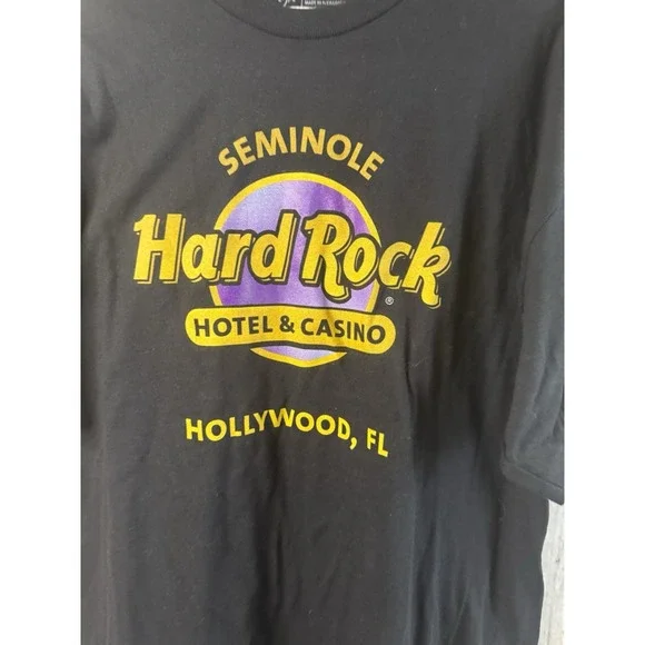 Hard Rock T Shirt Mens XL Black Hollywood Florida Hotel Casino Short Sleeve - Picture 2 of 6